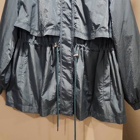 Women Plus Size Drawstring Waist Anorak Jacket - Ava & Viv -Teal - Picture 2 of 6